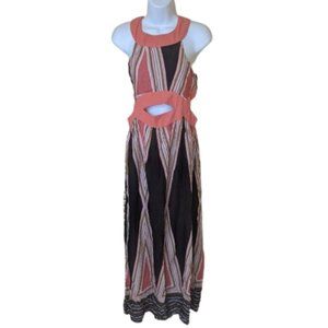 Black Orange Unique Maxi Dress With Cut-Outs Size XL Fits Large